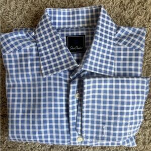 David Donahue Blue Checkered Dress Shirt 16.5 *36/37 Reg Fit
